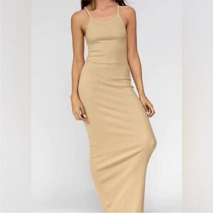 Eterne Ribbed tank maxi sand dress women's M y2k whimsical quiet luxury boho